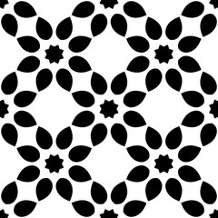 Black and white seamless pattern, texture, floral geometric design, retro, vintage ornament