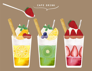 フルーツ　パフェ　飲み物　イラスト