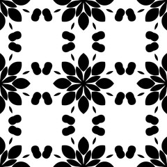 Fototapeta premium Black and white seamless pattern, texture, floral geometric design, retro, vintage ornament