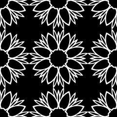 Fototapeta premium Black and white seamless pattern, texture, floral geometric design, retro, vintage ornament
