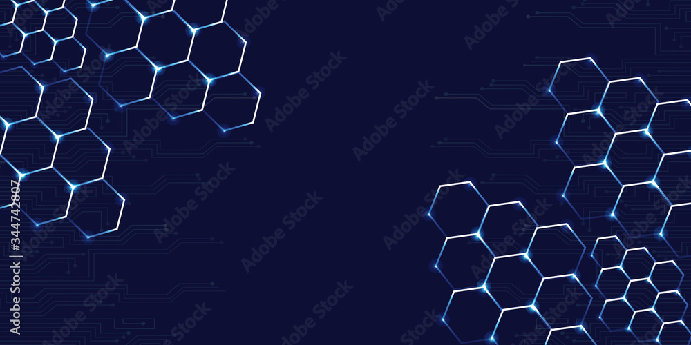 Poster abstract hexagonal molecule background, genetic and chemical compounds system. geometric graphics an