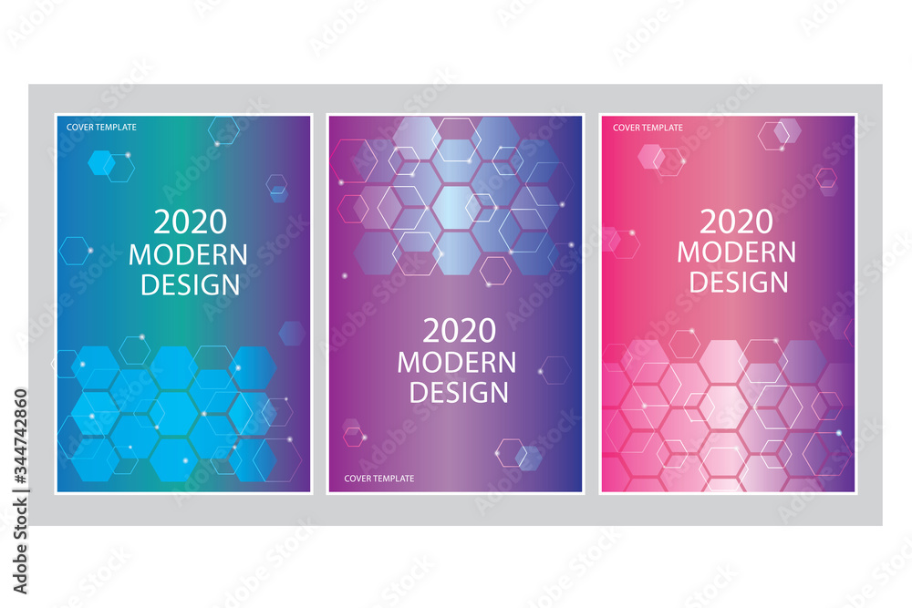 Poster vertical banner background set with geometric hexagonal pattern