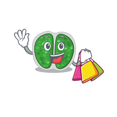 Rich and famous chroococcales bacteria cartoon character holding shopping bags