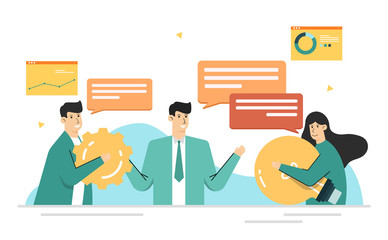 Meeting to think about business strategies,Discussions to solve problem and present idea,Management of the team leader,Team work,Banner background landing page website