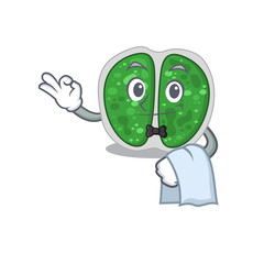 A cartoon character of chroococcales bacteria waiter working in the restaurant