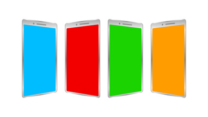 smart phones multi color screen isolated on white background, empty telephone digital screen for copy space, modern mobile phone for display and element banner graphic design, smartphone template