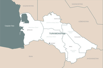 turkmenistan map. vector map of turkmenistan in central asia. 