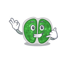 Cartoon design of chroococcales bacteria with call me funny gesture