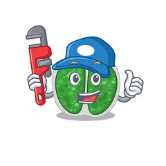 Chroococcales bacteria Smart Plumber cartoon character design with tool