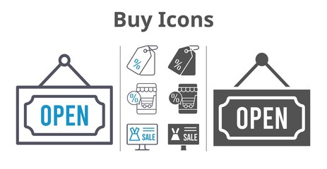 buy icons icon set included online shop, price tag, open icons