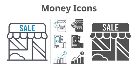 Obraz premium money icons icon set included online shop, profits, shop, money icons