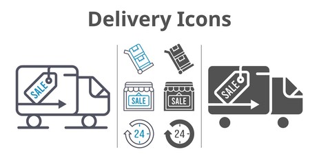 Fototapeta na wymiar delivery icons icon set included 24-hours, shop, delivery truck, trolley icons