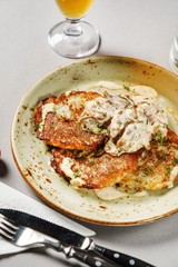 potato pancakes with cream sauce
