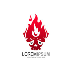 Skull and fire logo design illustration, red logo