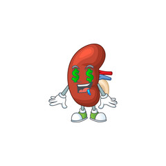 mascot character style of rich leaf human kidney with money eyes