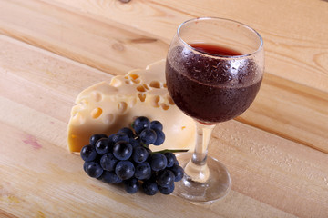 Wine, grape and cheese