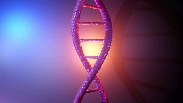 3D rendered visualisation of a spinning DNA double helix