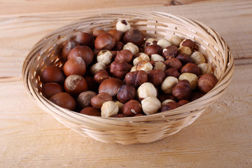 Hazelnuts on table