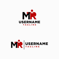 The initials MR logo, the letter R is in the form of an illustration of a person embracing in red