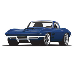 Fototapeta na wymiar Blue 1960's Vintage Classic muscle Sports Car