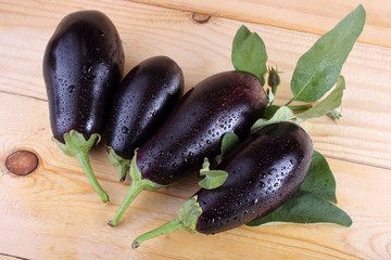 Eggplants on table