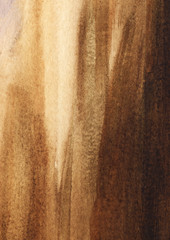 Watercolor abstract bakground of brown shades. Sand color in left side gradienting to dark brown towrds right side of textured paper sheet. Hand drawn illustration. Wooden texture with vertical lines