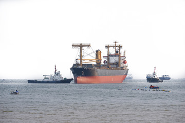Cargo ship Leaving the shore