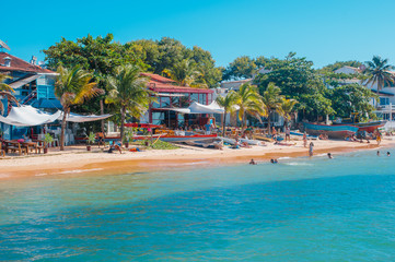 Buzios, Brazil - february 24, 2018: Streets of Buzios are filled with shops and restaurants are popular for tourists to visit at night time.