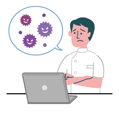 医師　医者　看護師　医療従事者　男性　パソコン　ウイルス