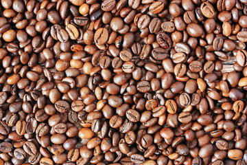 Coffee beans lie in bulk