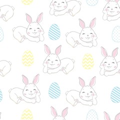 Cute Bunny Rabbit Seamless Pattern Vector Background