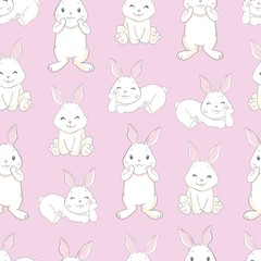 Obraz premium Rabbit holds a huge heart. Pattern.Pink background.For prints, book illustrations, packaging material, textiles.Vector illustration.