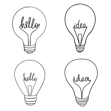 Set of Hand-drawn light bulbs, symbol of ideas