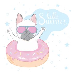 cute french bulldog princess, hand drawn graphic, animal illustration