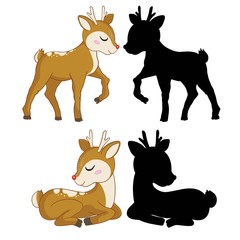 illustration with deer silhouettes и sketch isolated on white background