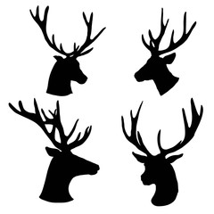 Set of a deer head silhouette on white background