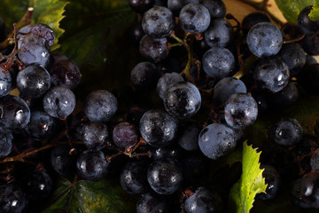 Black wine grape on table