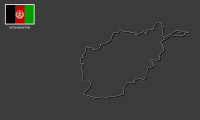 Afghanistan Map Outline on dark grey background with Afghanistan flag on top left corner