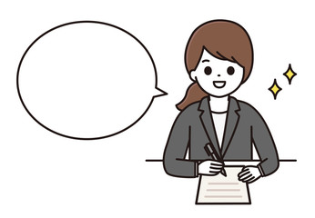 スーツ 女性 メモ 吹き出し イラスト