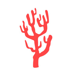Fototapeta premium Red beautiful coral isolated with on a white background. Logo for diving center, aquarium, hotel spa, beach area, travel agency. Cute red reef. Vector silhouette of a marine animal in flat style