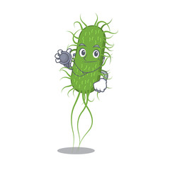 E.coli bacteria in doctor cartoon character with tools