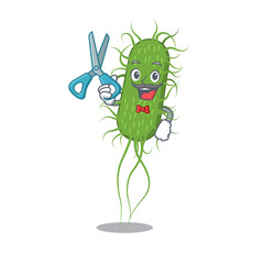 Sporty e.coli bacteria cartoon character design with barber