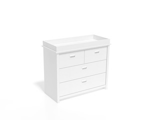 White chest of drawers, drawer units on white background 3d rendering. 3d illustration closet object minimal concept template.