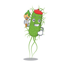 A creative e.coli bacteria artist mascot design style paint with a brush
