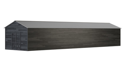 Black barn on a white background. Clipping path included. 3D rendering.