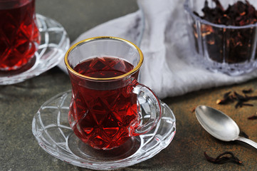 karkade tea -  red tea in Turkish cups