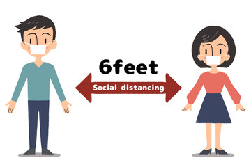 ソーシャルディスタンス、social distancing、男女のイラスト