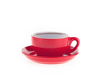 A red cup of tasty coffee isolated on white background