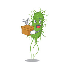 An picture of e.coli bacteria cartoon design concept holding a box