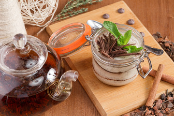 Classic tiramisu dessert in a glass